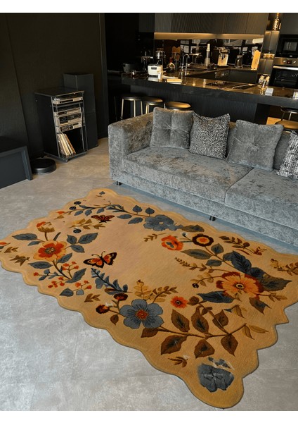 Shape Koleksiyonu Bej Tema Floral Çiçek Ve Sarmaşık Desenli Modern Dekoratif Halı 05 fiyatları