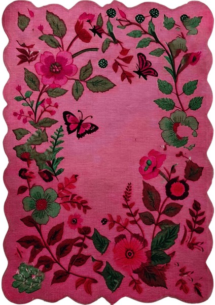 Shape Koleksiyonu Pembe Tema Floral Sarmaşık Ve Gül Desenli Modern Dekoratif Halı 07
