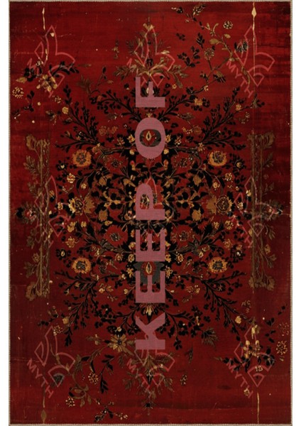 Written Koleksiyonu Bordo Tema Keep Off Yazılı Desenli Kreatif Modern Dekoratif Halı 11