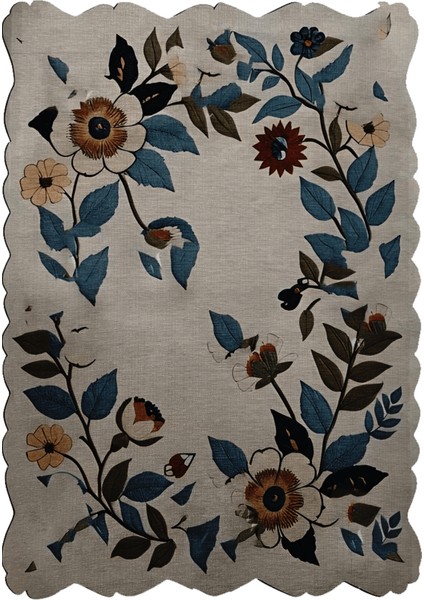 Shape Koleksiyonu Bej Tema Floral Sarmaşık Ve Çiçek Desenli Modern Dekoratif Halı 01