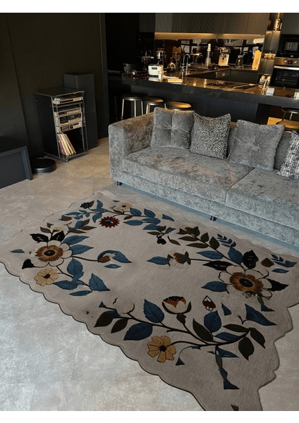 Shape Koleksiyonu Bej Tema Floral Sarmaşık Ve Çiçek Desenli Modern Dekoratif Halı 01 fiyatları