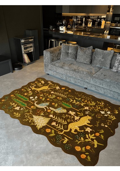 Shape Koleksiyonu Çok Renkli Orman Ve Vahşi Hayvan Desenli Kreatif Modern Dekoratif Halı 12 fiyatları