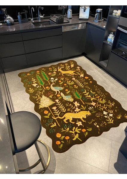 Shape Koleksiyonu Çok Renkli Orman Ve Vahşi Hayvan Desenli Kreatif Modern Dekoratif Halı 12 modelleri