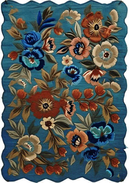 Shape Koleksiyonu Mavi Tema Floral Çok Renkli Çiçek Desenli Kreatif Modern Dekoratif Halı 15