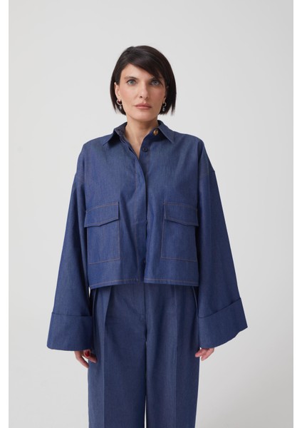 Indigo Mavi Crop Ceket
