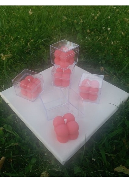 Süslemesiz Şeffaf Mika Kutulu (4*4) Kırmızı Bubble Mum(3.5x3.5)Söz &kına &düğün