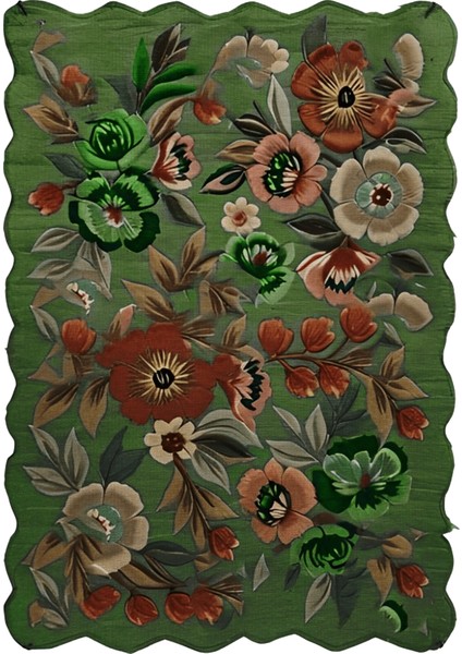 Shape Koleksiyonu Yeşil Tema Floral Çiçekler Desenli Kreatif Modern Dekoratif Halı 18
