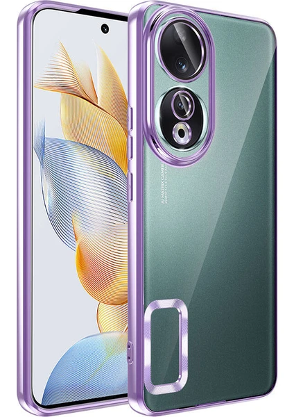 Huawei Honor 90 Kılıf Kamera Korumalı Logo Gösteren Omega Kapak-Lila