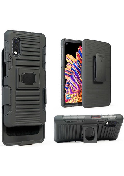 Samsung Galaxy Xcover Pro Kılıf Double Clip Kapak-Siyah