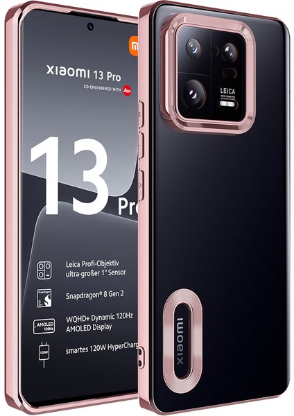 Xiaomi Mi 13 Pro Kılıf Kamera Korumalı Logo Gösteren Omega Kapak-Rose Gold