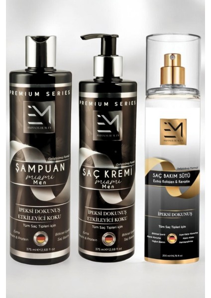 Erkek Miami Serisi Şampuan Saç Kremi Saç Sütü 375 ml - 375 ml - 200 ml
