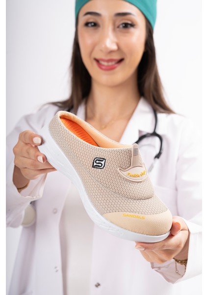 Kadın Kaymaz İnce Taban Ortopedik File Sabo Doktor Hemşire Hastane Aşçı Terliği SS001-0258 Bej fırsatları