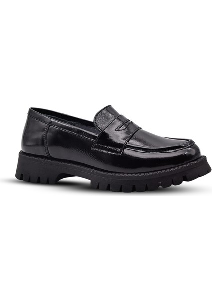 Kids A More Vintage Deri Loafer Kız Çocuk Okul Ayakkabısı Siyah Rugan