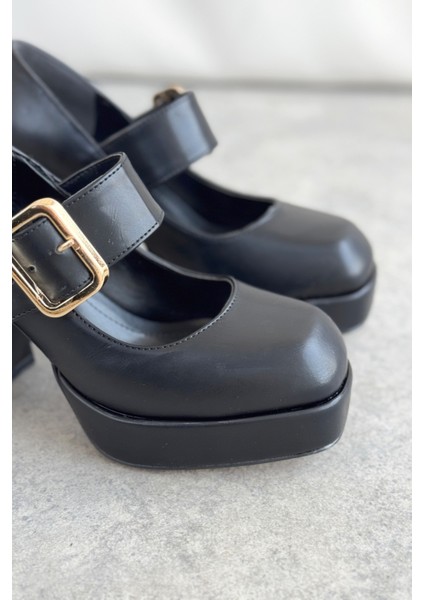 Kadın Romeo Platformlu Topuklu Ayakkabı - Siyah-Deri fiyatları