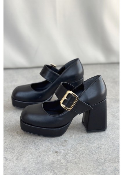 Kadın Romeo Platformlu Topuklu Ayakkabı - Siyah-Deri fırsatları