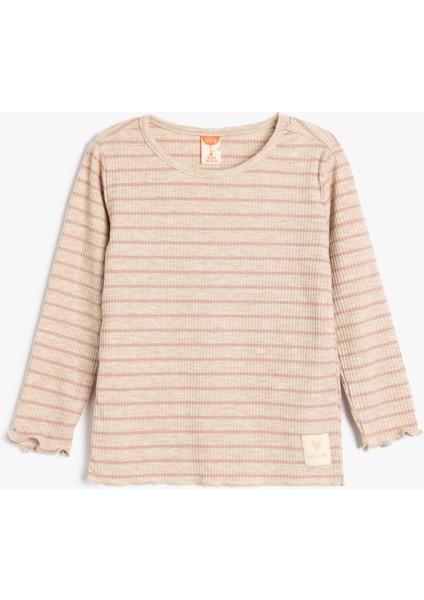 Uzun Kollu T-Shirt Yuvarlak Yaka Ribanalı