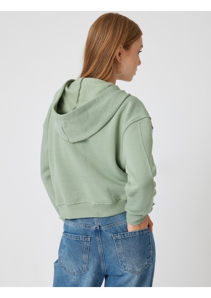 Oversize Crop Sweatshirt Kapüşonlu Kedi Baskılı fırsatları