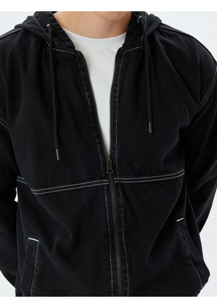 Kapşonlu Kot Ceket Oversize Fermuarlı Cep Detaylı Pamuklu indirimleri