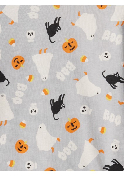 Bebek Gri Organik Pamuk Halloween Desenli Pijama Takımı