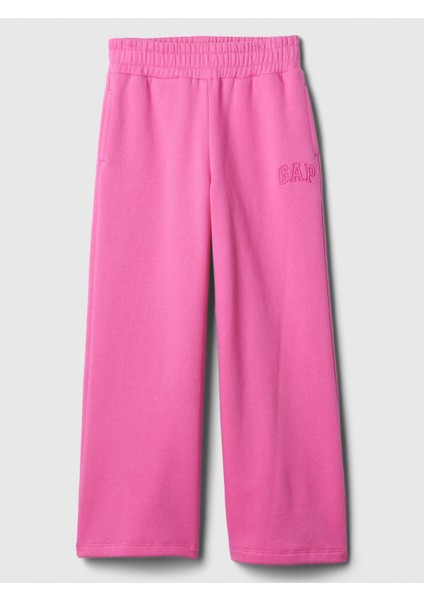 Kız Çocuk Pembe Wide Leg Fleece Eşofman Altı