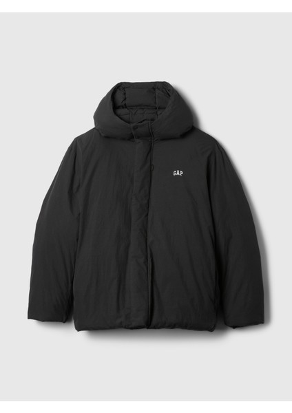 Erkek Siyah Geri Dönüştürülmüş Gap Logo Puffer Şişme Mont