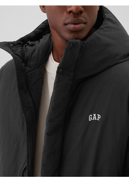 Erkek Siyah Geri Dönüştürülmüş Gap Logo Puffer Şişme Mont