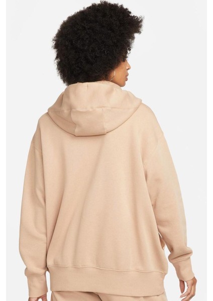 Sportswear Phoenix Fleece Oversized Hoodie Full Zip Bol Kesim Kapüşonlu Kadın Sweatshirt Bej fiyatları