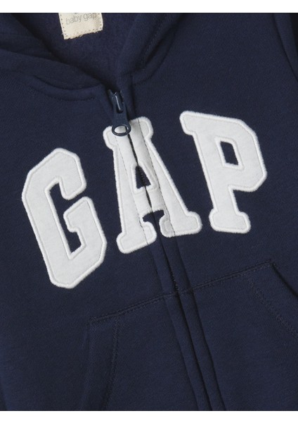 Bebek Lacivert Gap Logo Kulak Aplikeli Fermuarlı Fleece Tulum