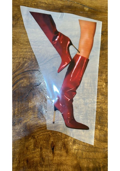 Ütü Ile Yapışan Kırmızı Çizmeli Transfer Baskı Arma Tişört Baskı 24X16 cm
