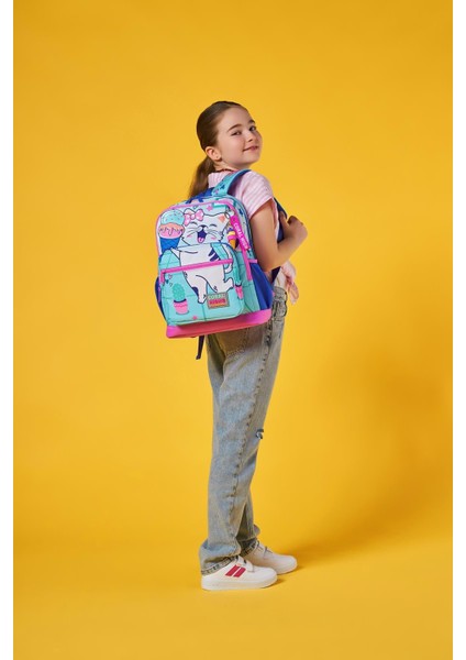 Turkuaz Pembe Dondurmalı Kedi Desenli Okul Sırt Çantası T23751 fiyatları