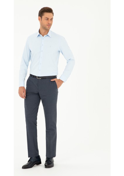 Pierre Cardin Erkek Açık Mavi Slim Fit Armürlü Uzun Kollu Gömlek 50298040-VR003