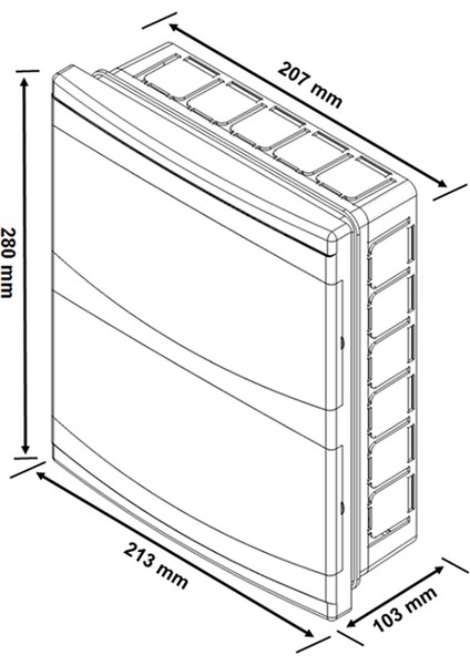 18'li Sıva Altı Sigorta Kutusu Halogen Free(Hf) Beyaz 280 x 213 x 103 x 207 mm