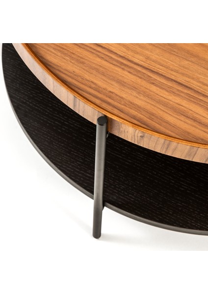 Harmonia Yuvarlak Orta Sehpa - 60 cm - Ceviz Tabla / Siyah Meşe Raf / Siyah Metal Ayak fiyatları