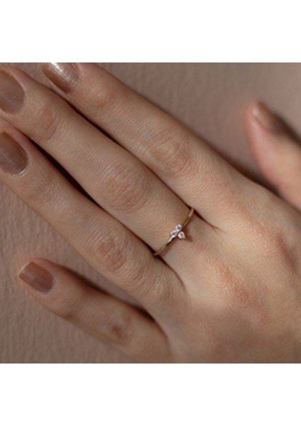 14 Ayar Altın Üç Taş Trend Kadın Yüzük modelleri