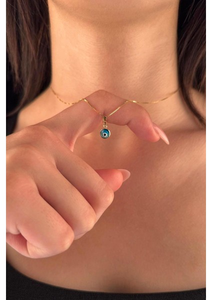 14 Ayar Altın Küp Zincir Mavi Gözlü Nazar Kolye fiyatları