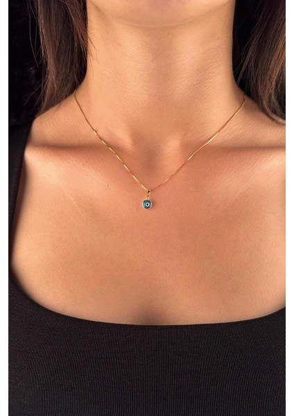 14 Ayar Altın Küp Zincir Mavi Gözlü Nazar Kolye modelleri