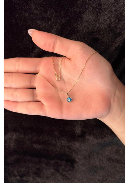 14 Ayar Altın Küp Zincir Mavi Gözlü Nazar Kolye fırsatları