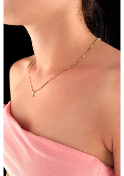 14 Ayar Altın Halka Doch Zincir Kirpik Uçlu Kolye