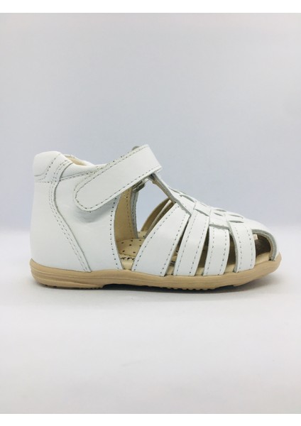 602 Ortopedik Unisex Ilk Adım Deri Sandalet - Beyaz