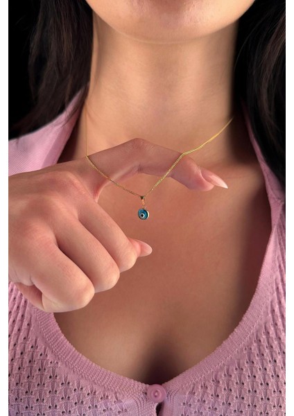 14 Ayar Altın İpek Zincir Mavi Gözlü Nazar Kolye fiyatları