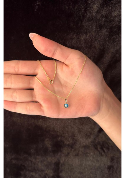 14 Ayar Altın İpek Zincir Mavi Gözlü Nazar Kolye fırsatları