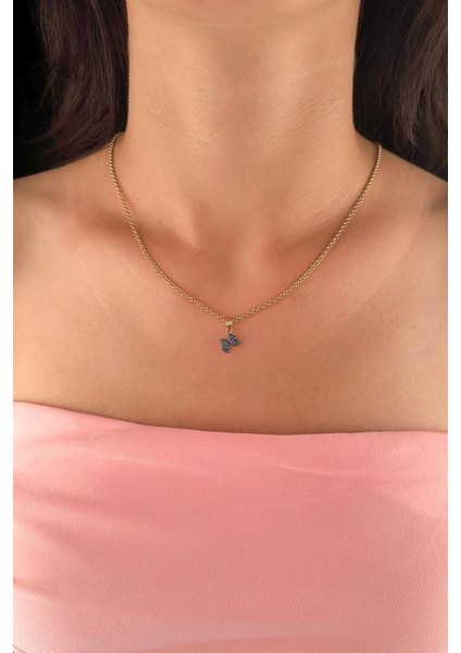 14 Ayar Altın Halka Doch Zincir Firuze Taşlı Kelebek Kolye modelleri