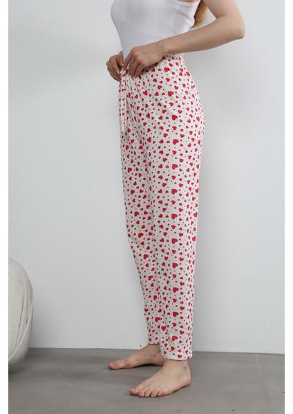 Kadın Kalp Baskılı Ince Lastikli Bel Pijama Altı