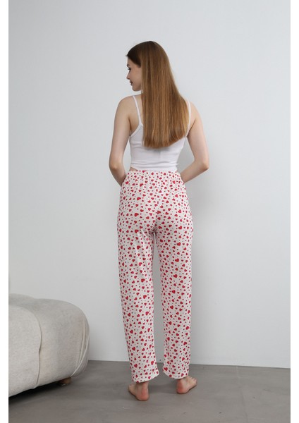 Kadın Kalp Baskılı Ince Lastikli Bel Pijama Altı