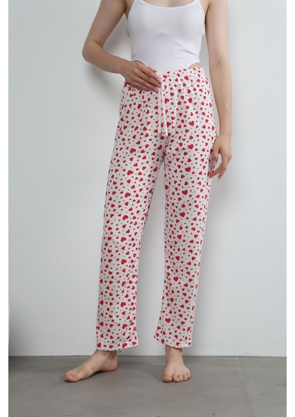 Kadın Kalp Baskılı Ince Lastikli Bel Pijama Altı