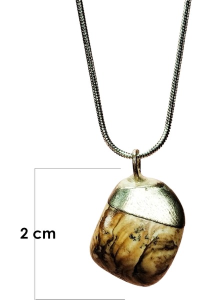 Jasper Doğal Taşı Zincirli El Yapımı Kolye Uç: 2 cm Zincir: 20 cm Kutulu