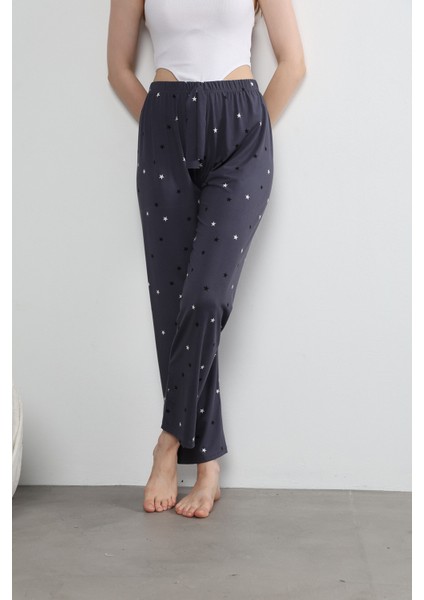 Kadın Yıldız Baskılı Yumuşak Dokulu Milan Pijama Altı