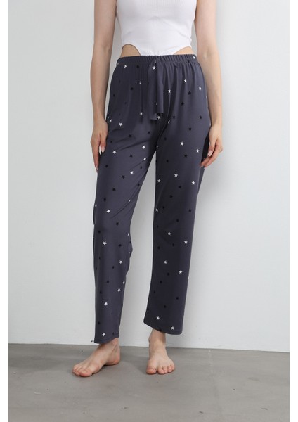 Kadın Yıldız Baskılı Yumuşak Dokulu Milan Pijama Altı