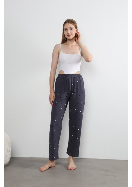 Kadın Yıldız Baskılı Yumuşak Dokulu Milan Pijama Altı