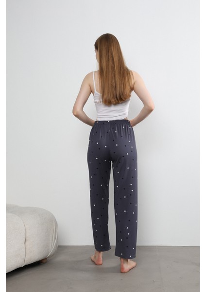 Kadın Yıldız Baskılı Yumuşak Dokulu Milan Pijama Altı